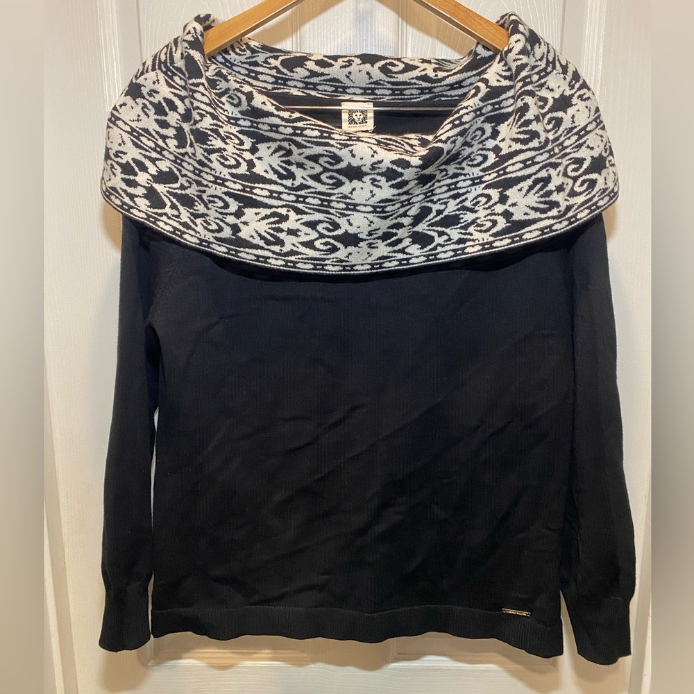 Anne Klein Women's Black Ivory Off Shoulders Sweater Top Size Large